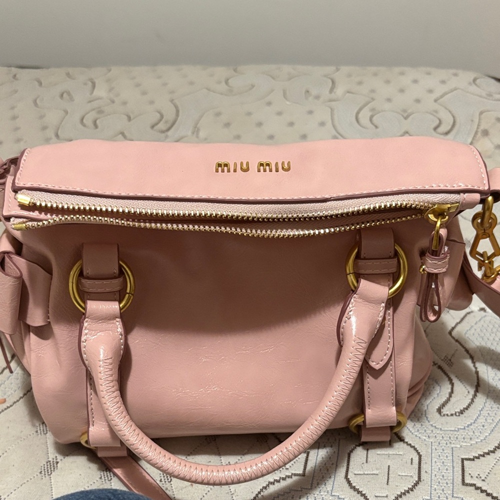 Miu Miu Blush Pink Leather Satchel with Gold Hardware